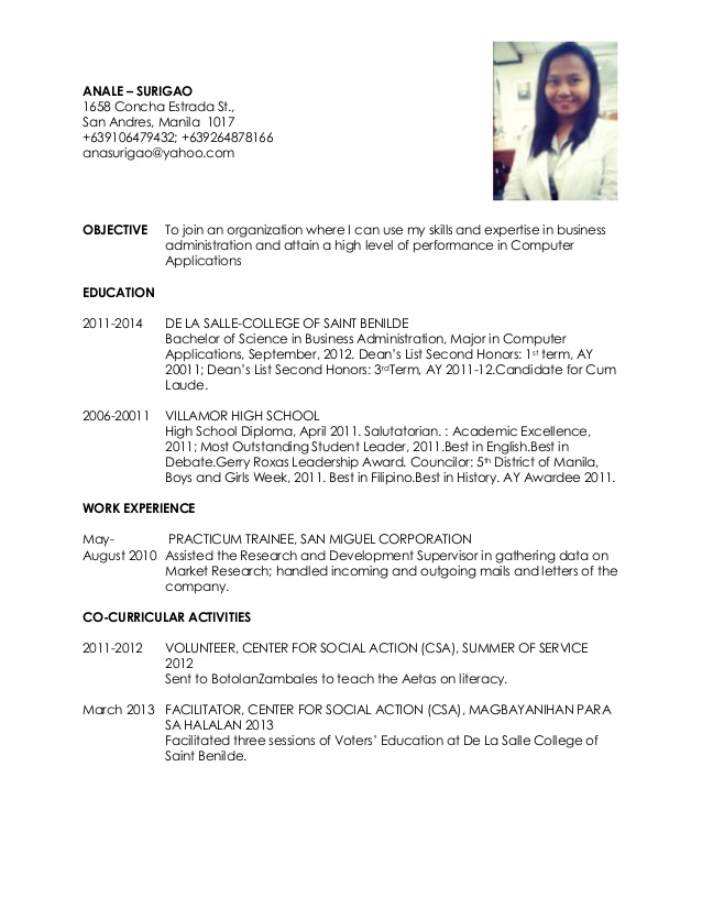 Samples of resume